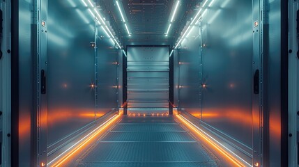 Poster - The empty Interior of a big Moving van that is light by LED on daylight.