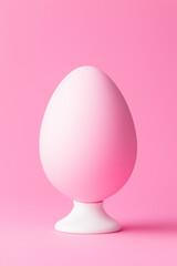 Poster - A smooth pink egg stands gracefully on a white base, creating a striking contrast against the lively pink background