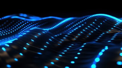 Poster - Mesmerizing abstract landscape of undulating blue lines and dots, creating a sense of depth and movement against a dark background
