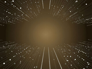 Poster - A series of light lines and dots emerge from a central focal point against a warm brown backdrop, creating a captivating visual experience reminiscent of a digital landscape.