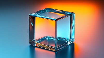 Poster - Transparent glass cube on colorful background.