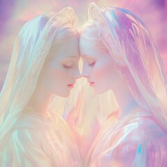 Wall Mural - mary and gabriel in spiritual harmony, pastel hues blending with light, christian symbolism shines i