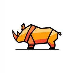 Poster - Geometric orange rhino illustration.
