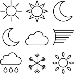 Poster - Weather Icons Sun, Moon, Cloud, Rain, Snow, Minimalist Design