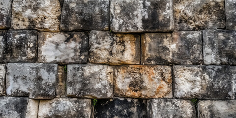 Poster - Stacked stone wall with weathered texture and natural colors