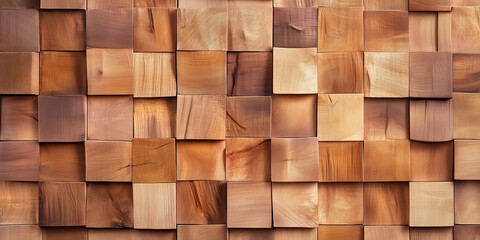 Aufkleber - Wooden veneer wall texture with square pattern, warm tones create cozy atmosphere