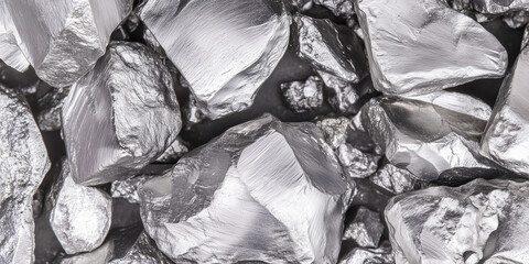 Aufkleber - Shiny silver metallic rocks with textured surfaces create striking background