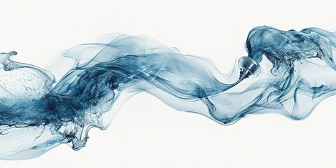 Poster - Flowing blue smoke intertwining around a silver object in a serene setting