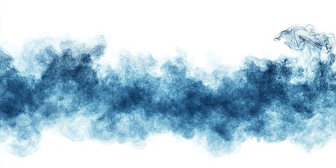 Poster - Ethereal blue smoke swirls gracefully against a white background creating a tranquil atmosphere
