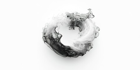 Poster - Abstract swirl of black and white smoke creating a mesmerizing circular pattern over a plain background