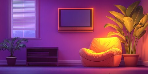 Poster - Cozy living room with vibrant lighting and modern decor in a contemporary setting