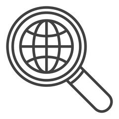Poster - Magnifying glass with Earth Globe vector icon or symbol in outline style