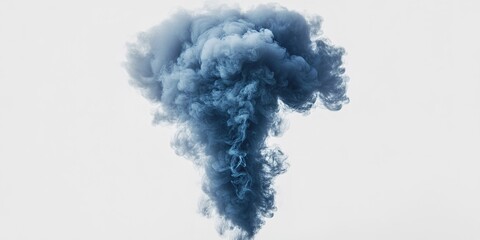 Poster - Dramatic blue smoke swirling upwards against a light background creating an abstract visual display with dynamic movement