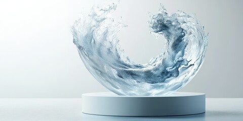 Poster - Water swirl sculpture creates an artistic representation of movement and fluidity in a modern setting