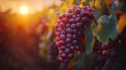 Sticker - Lush Vineyard Bursting with Vibrant Ripe Grapes in Warm Autumn Sunlight