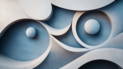 Abstract 3D gray textured wall art with spheres.