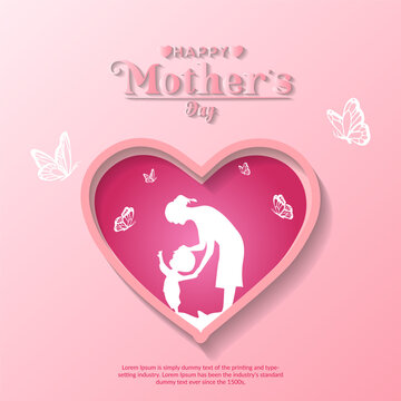 Mother's Day modern background with mom and son silhouette.