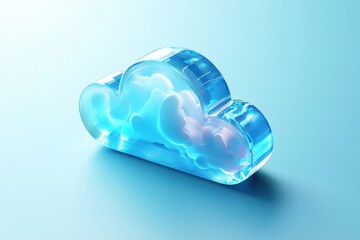 Poster - 3D isometric cloud icon on a blue and white gradient background