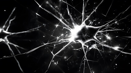 Poster - A striking black-and-white image of neurons, showcasing their intricate, branching structures against a dark background