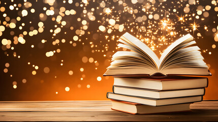 Poster - A magical scene featuring an open book surrounded by sparkling lights, symbolizing the power of reading and imagination