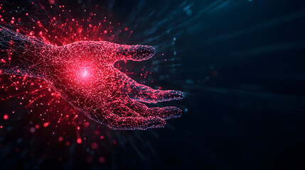 Aufkleber - A glowing hand emerges from a dark background, surrounded by vibrant particles, symbolizing energy, technology, or empowerment