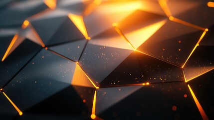 Wall Mural - abstract dark geometric background with glowing orange edges.