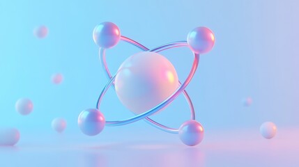 Poster - Abstract atom model with colorful spheres and smooth gradients