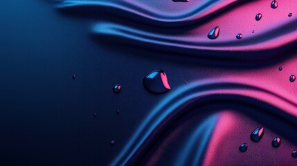 Poster - Fabric Demonstrating Waterproof Properties Concept, Futuristic Waterproof Fabric with Glowing Water Droplets in Vibrant Colors and Unique Texture Effects