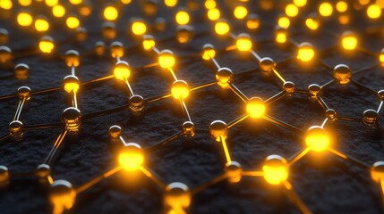 Poster - Abstract Network Structure with Glowing Nodes and Dark Background