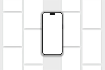 Wall Mural - smartphone mockup with social media stories interface mockup. mobile app page template design for us