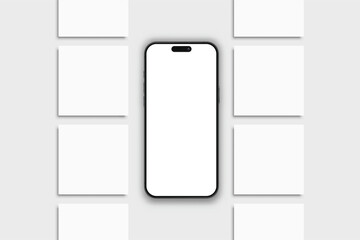 Wall Mural - smartphone mockup with social media post interface mockup. mobile app page template design for user 