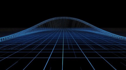 Poster - Futuristic 3D Wireframe Grid with Waveform on Black Background