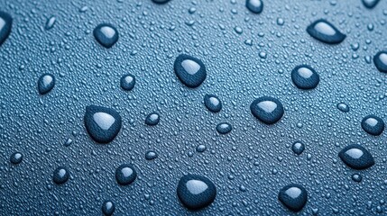 Poster - Fabric Demonstrating Waterproof Properties Concept, Macro View of Waterproof Fabric Texture Featuring Heavy Water Droplets on Surface