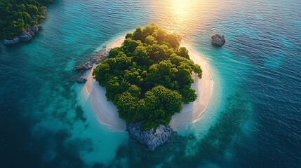 Wall Mural - tranquil tropical island oasis bathed in soft golden light at sunrise