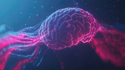 Poster - Digital Brain Visualization with Neon Colors and Glowing Effects
