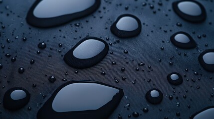 Poster - Fabric Demonstrating Waterproof Properties Concept, Ultra Close-Up Image of Waterproof Fabric with Water Droplets and Resisting Fibers