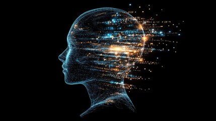 Poster - Digital Representation of Human Head with Glowing Data Stream