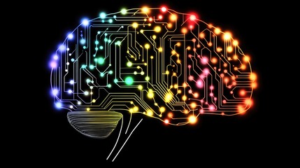 Poster - Colorful Circuit Brain Illustration Representing Technology and Intelligence
