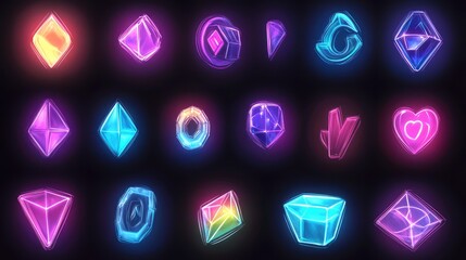 Poster - Neon Gemstone Collection in Vibrant Colors for Digital Art Use
