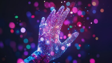 Poster - Futuristic Hand with Glitter and Colorful Bokeh Lights Effect