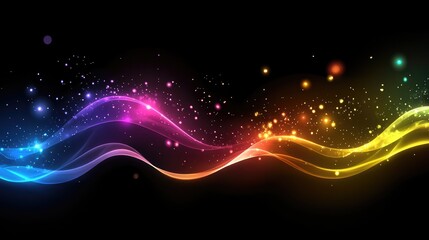 Poster - Vibrant Colorful Waves with Sparkles on a Dark Background