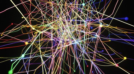 Poster - Colorful Abstract Lines Over Black Background with Dynamic Energy