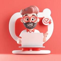 Poster - cheerful marketing manager working on laptop in vibrant setting