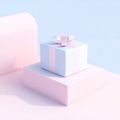 Poster - pastel gift box on platform with soft gradient shadows