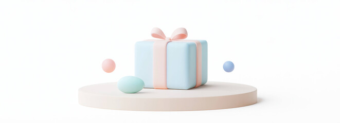 Poster - Gift box on platform with pastel colors and soft shadows