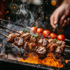 Wall Mural - Skewered kebab with spices