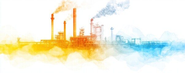 Poster - Innovative Industrial Automation Background with Smokestacks and Colorful Overlays