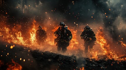 Canvas Print - Firefighters bravely battle intense blaze.