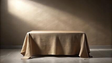 Sticker - A Simple Table Draped in Neutral Fabric, Bathed in Soft Light Against a Textured Wall