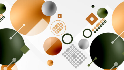 Poster - Minimalistic abstract vector design, layered geometric shapes circles, squares, and triangles with soft pastel gradients and semi-transparent effects. Perfect for contemporary use